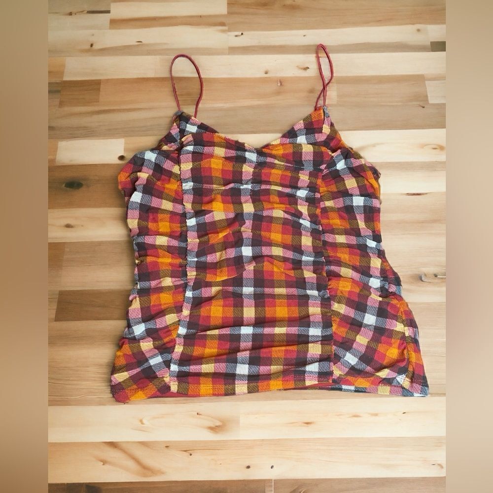 Plaid Mesh Rouch Top‎